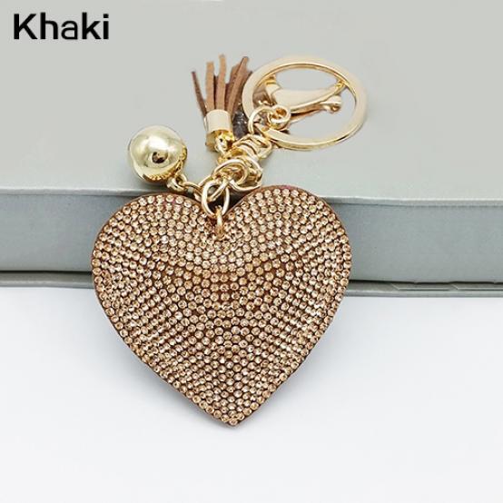 Romantic Dazzling Rhinestone Love Heart Charm Pendant Fringe Keychain Keyring KTY