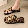 Fashion Leopard Women Square Toe Slippers Designer New Sandals 2025 Summer Shoes Fashion Open Toe Flip Flops Woman Slides Zapatos Mujer