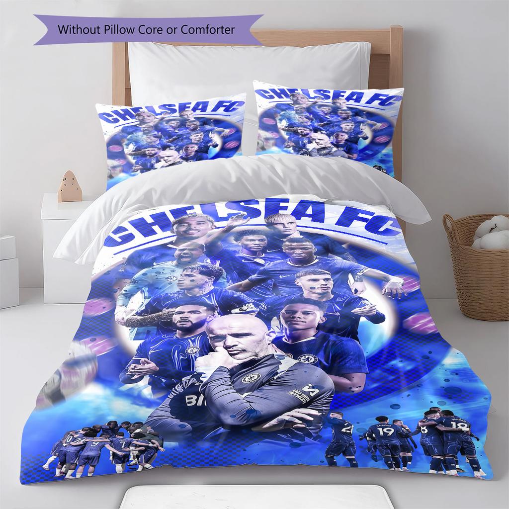 Chelsea FC football RugPattern Bedding Quilt Set Quilt Cover Pillowcase Home Decoration Birthday Gift (1 * duvet cover + 2 * pillowcase, without core)