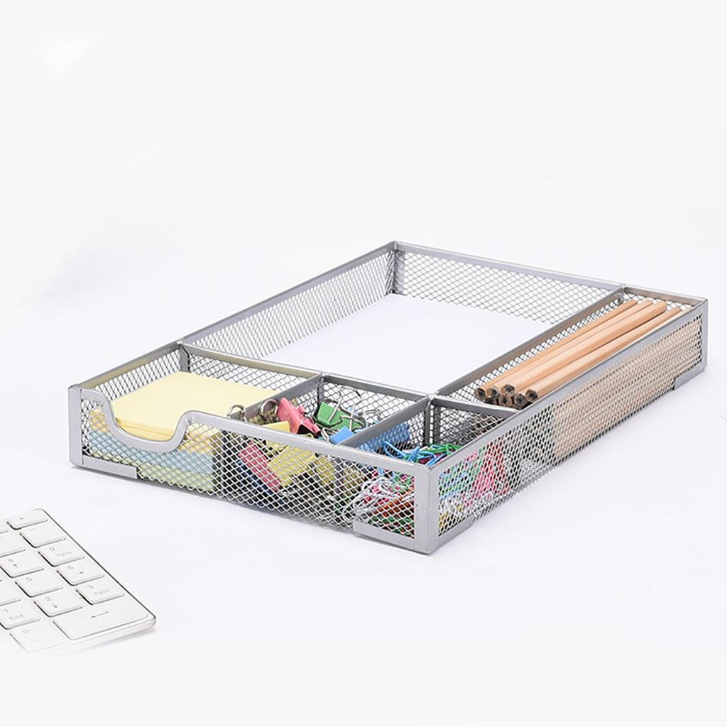 Desk Drawer with Non Slip Rubber Pads Metal Mesh 5 Compartments Storage Tray for Home and Use