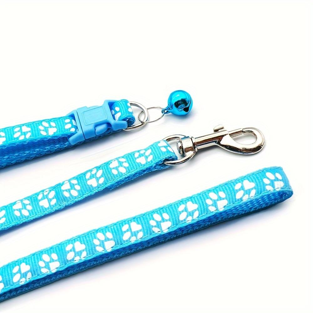 Pet Dog Collar and Leash Set, Cute Paw Pattern Nylon Dog Collar with Bell Long Dog Walking Leash