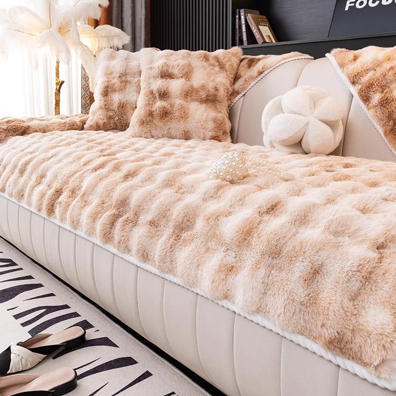 Winter Rabbit Plush Sofa Cushion Thickened Seat Cushion Non-Slip High-End All-Inclusive Leather Sofa Cover Straight Row Sofa Cover
