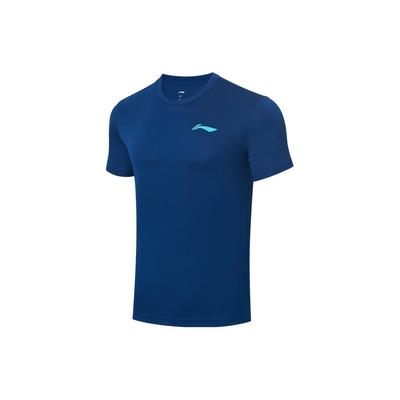 Футболка унисекс с коротким рукавом и круглым вырезом Li Ning Badminton Series, однотонная, темно-синяя, AHST347-4