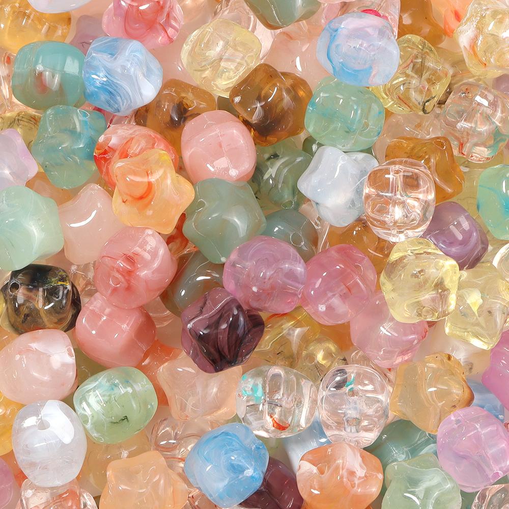 30 шт. Акриловые бусины-звездочки Разноцветные Пухлые Пятиконечные Звезды Россыпью Для Изготовления Украшений Браслетов Серьг Аксессуаров DIY