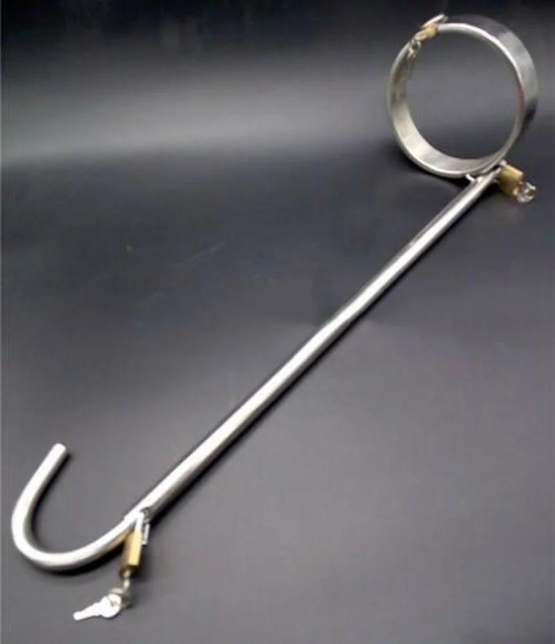 Нержавеющая сталь Принудительный Прямой Корпус Замок Воротник на шею Анальный крючок Бат-плаг Замок рабства СМ Эротическая секс-игрушка для парной игры