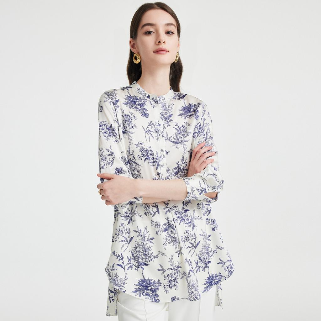 19mm Stretch Satin and Mulberry Silk Spring Round Neck Shirt