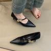 Retro Kitten Heel Light Mouth Mary Jane Shoes Metal One-word Buckle Pointed Temperament Low Heel Single Shoes