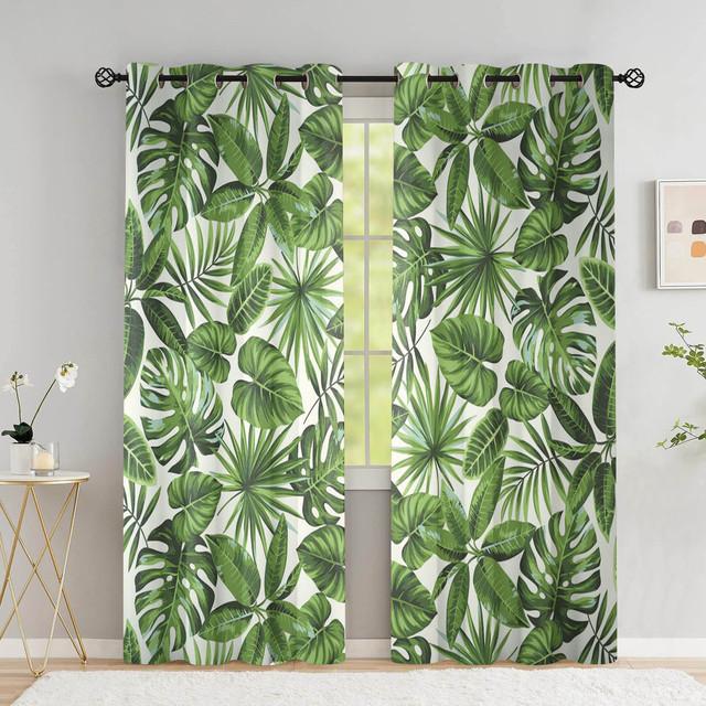 Tropical Leaves Curtains For Living Room Luxury Summer Palm Tree Banana Leaf Window Curtain High Shading (70 %-90 %)2 Panels