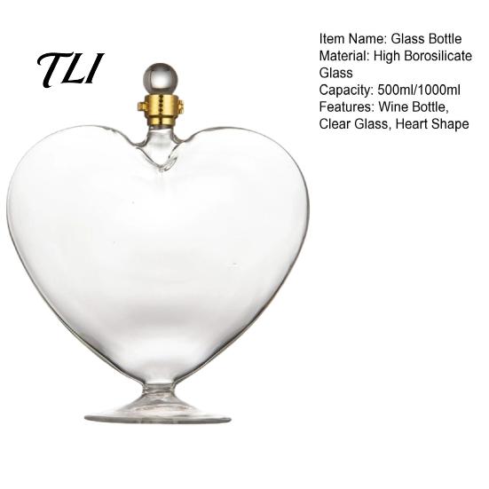Glass Carafe for Fruit Wine Heart Shaped Bottle with Airtight Stopper, Elegant Crystal Texture Liquor Serving Container Decanter,