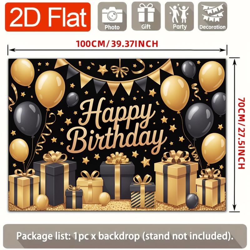 [Party backdrop] Two-dimensional flat banner 1 piece with birthday celebration theme golden and black balloonszyc