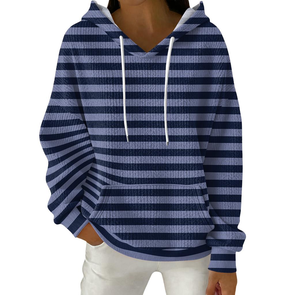 Women's Fashion Casual Striped Print Pullover Long-Sleeve Hooded Sweatshirt