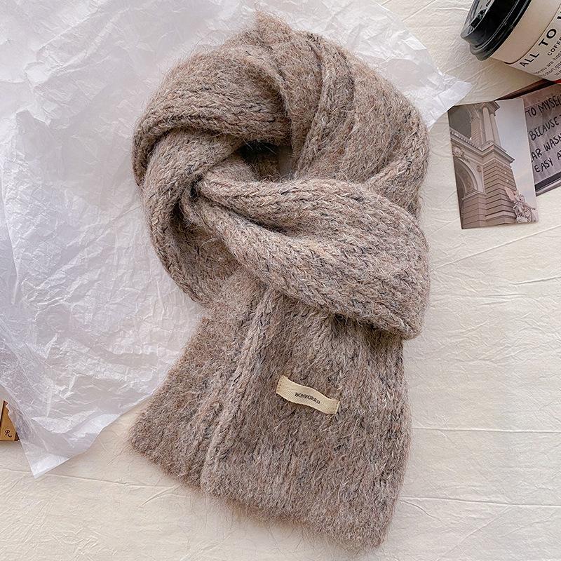 White Scarf Women's Winter New Versatile Knitted Wool with Wool Warm Scarf Men