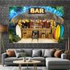 Vibrant Tropical Beach Bar Background Banner - "BAR" design featuring palm trees and surfboards made of polyester fiber