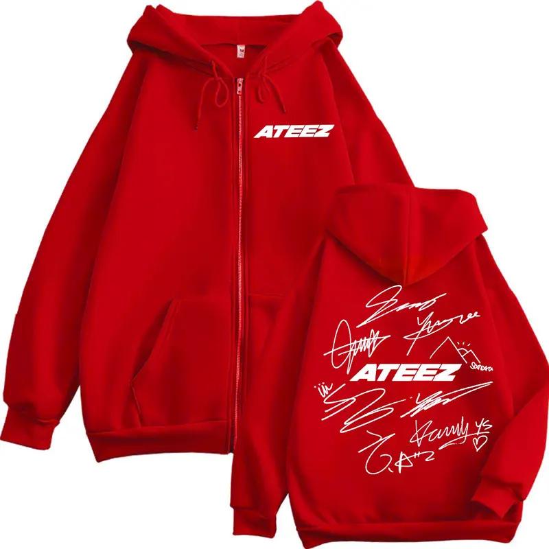 Ограниченная серия K-pop ATEEZ Логотип Двусторонний Принт Молния Худи Мода Хип-Хоп Толстовки на Молнии Мужские Женские Повседневные Оверсайз Худи