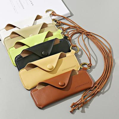 Портативный чехол для солнцезащитных очков с подвесным шнурком, однотонный, из ПУ кожи, на кнопке, мешочек для очков, унисекс, защитный чехол для очков