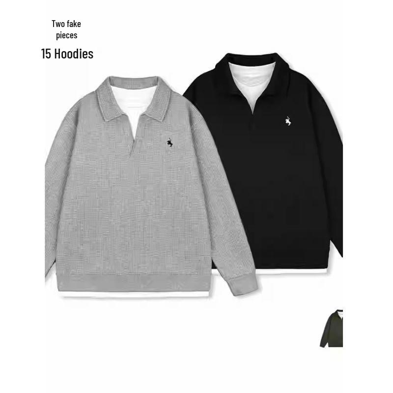 Men's Trendy Solid Color Lapel Hoodie - Autumn/Winter Casual Loose Fashion Top