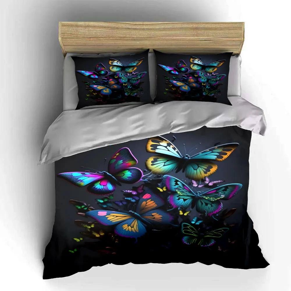 Colorful Butterfly Decor bedding Set Multiple sizes kid's and adults' bedroom Exquisite 3PC bedding set gift