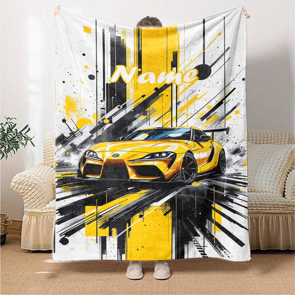 Custom Name Racing Theme Printed Blanket - Perfect for Couch, Bed, Travel & Outdoor Use | Machine Washable, Cozy & Durable.