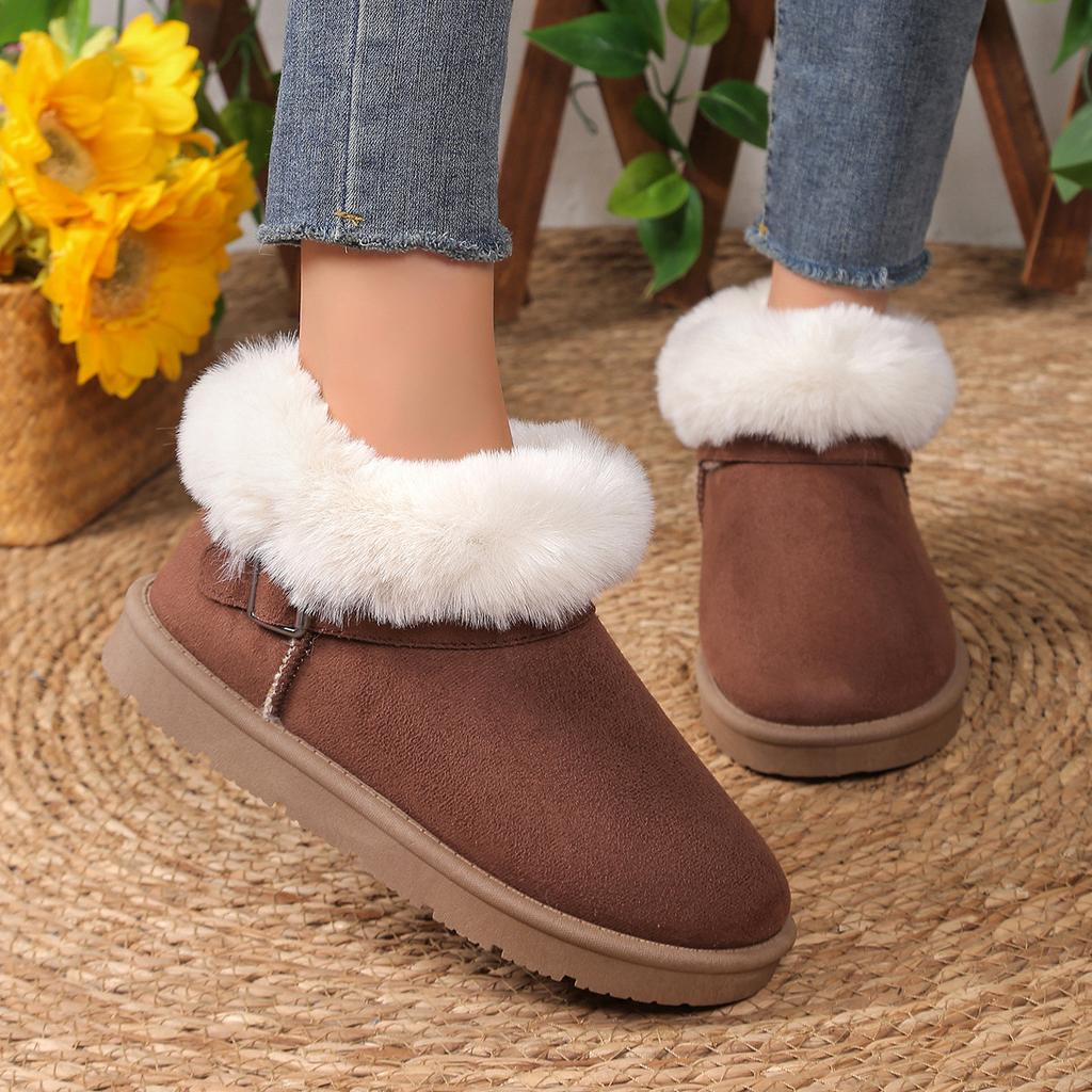 Thick-soled Snow Boots Women's Winter Large-size Metal Buckle Plush Cotton Shoes