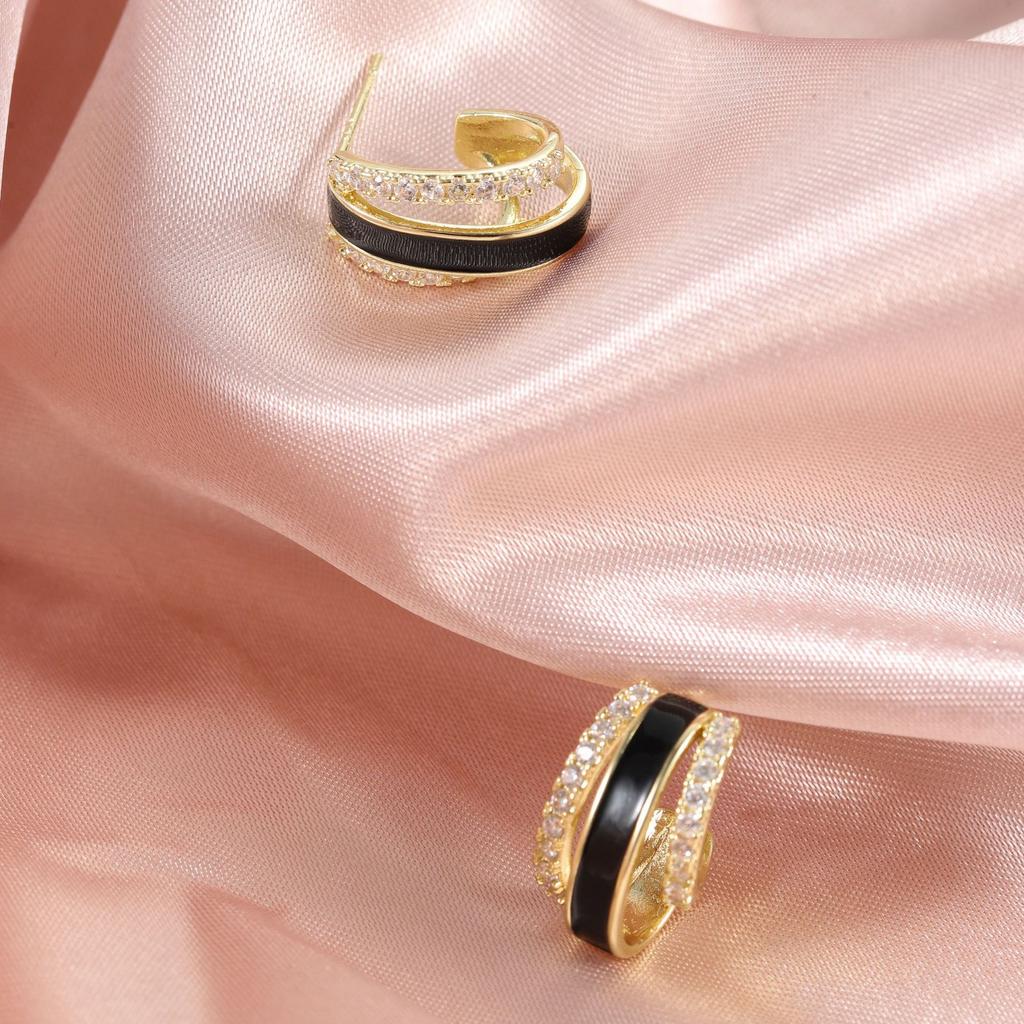 Classic Everything Fashion Light Luxury Temperament Copper Plus Zircon Geometric Dripping Oil Earrings Advanced Sense of Small Simple Earrings