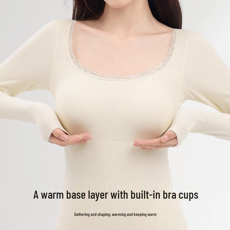 Ordifen Women's Wool Silk Thermal Shirt with Chest Pads