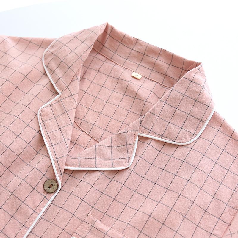 Летняя пижама из двух частей для женщин, простая домашняя одежда в клетку с короткими рукавами