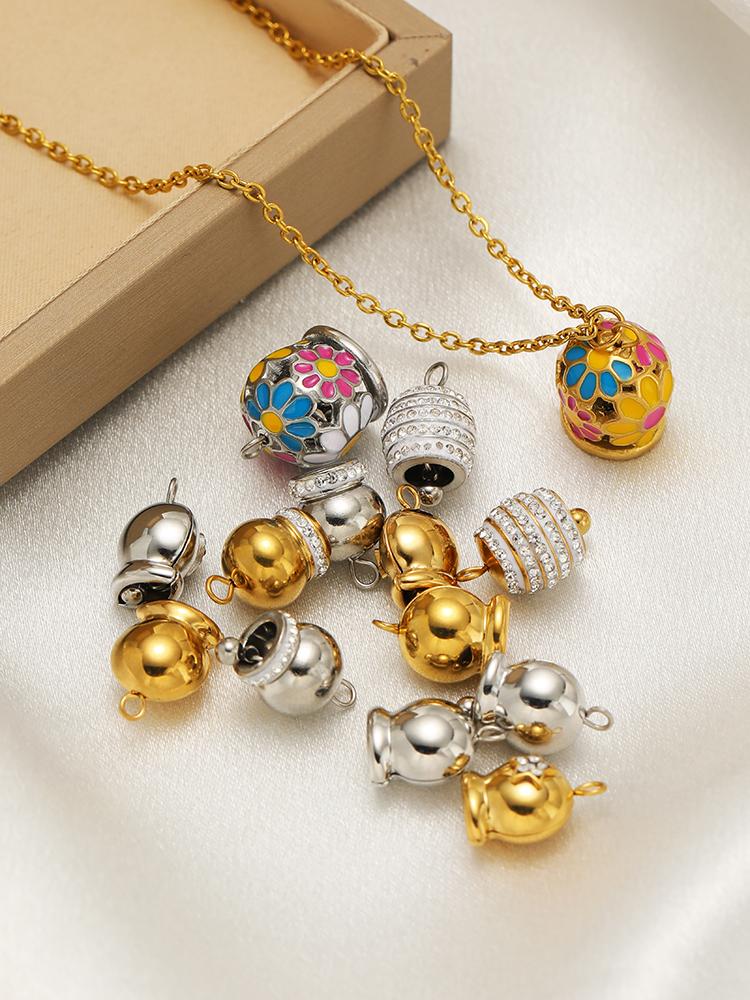 5pcs Stainless Steel Exquisite 10mm Enamel Zircon Bell for DIY Jewelry Bracelet Making Santa Claus Bells Christmas Decoration