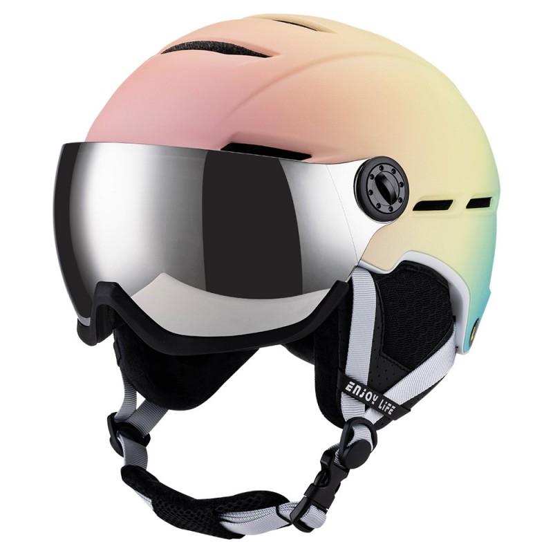 Gradient Color Ski Helmet With Integrated Goggles Adults Unisex Winter Snow Sports Protection