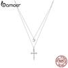 Bamoer 925 Sterling Silver Cross with Heart Plated Platinum CZ Pendant Necklace for Women Chain Necklaces Jewelry