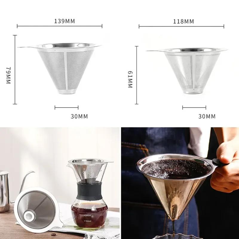 Stainless Steel Coffee Filter Over Portable Reusable Small And Light Compact Cone Dripper Hot Water Durable New