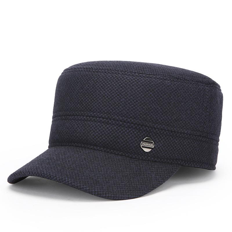 Новая мужская шапка зимняя хлопковая плюс защитные наушники шерстяная шапка с плоским верхом для людей среднего возраста пожилая шапка для улицы теплая шапка