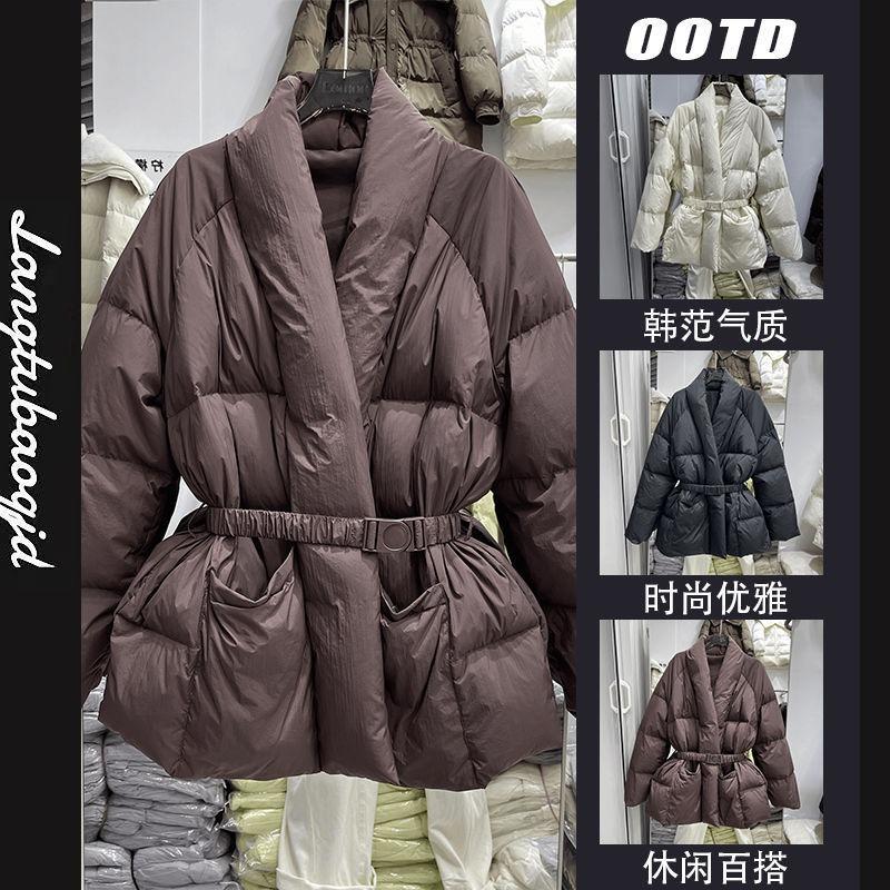 Зимняя новая хлопковая одежда женская средней длины с воротником, поясом, тонкая и свободная, нишевый дизайн, хлопковая куртка - это тренд