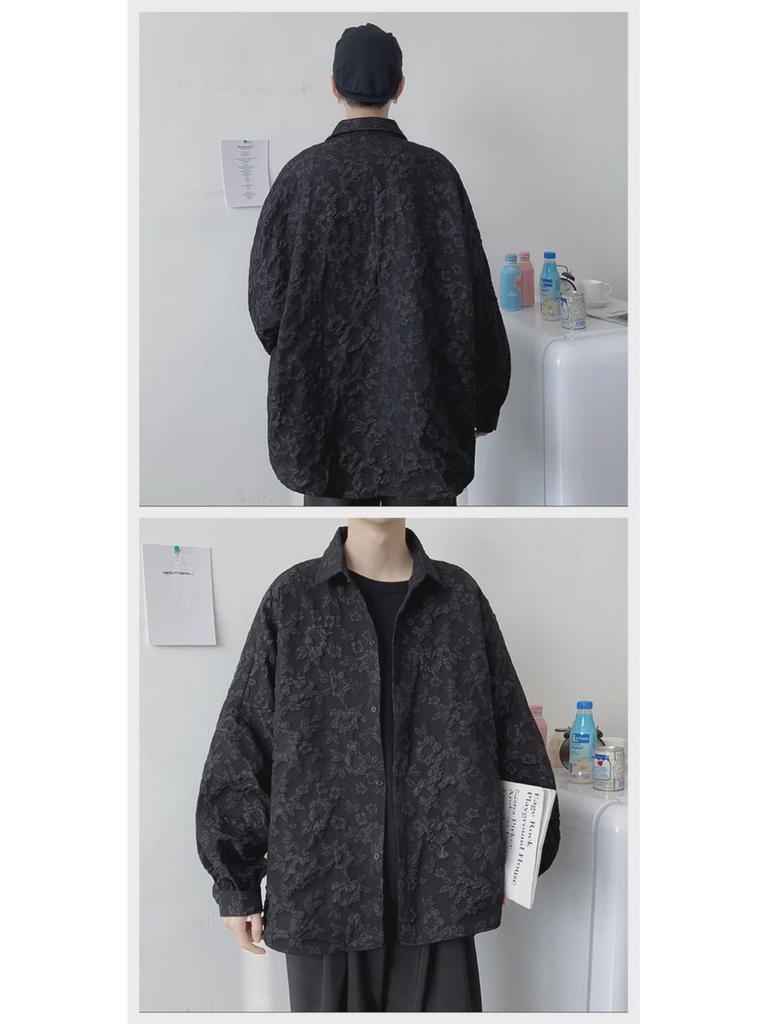 Мужская белая рубашка Harajuku с длинным рукавом — модная японская мода, свободный повседневный крой с принтом в виде пены.