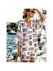 American Independence Day Fireworks National Flag Print Set Tie-Dye Color-Blocking Loose V-Neck Short Sleeve