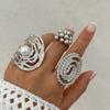 Geometric Ripple Imitation Pearl Oval Alloy Ring