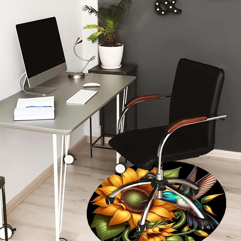 1pc Office Carpet Chair Mats Hummingbird Sunflower Garden Artwork Perfect for Decorating Office Chairs, Living Rooms, Or Bedrooms
