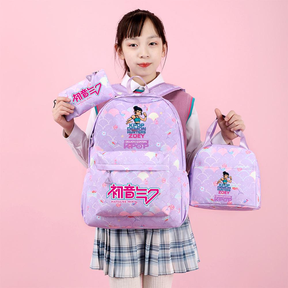 3Pcs/set Anime Cartoon Demon Hunters Printed Backpack Handbag Pencil Case for Teenger Student Girl Boy Large Capacity Waterproof Bookbag