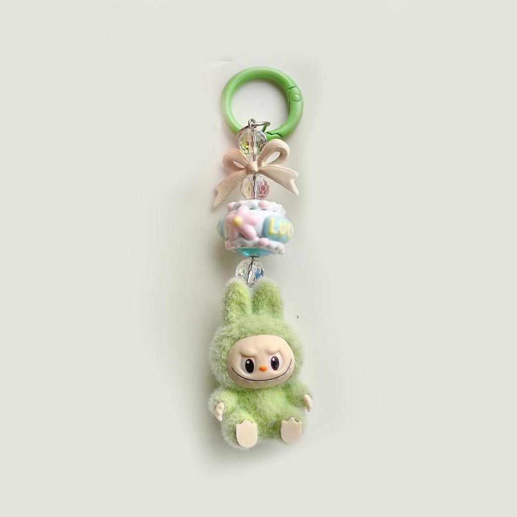 Flocked Labu Labubu Mini Keychain: Cute Grain Stroller Bag & Phone Pendant Ornament