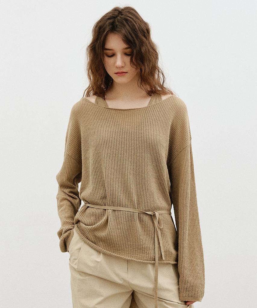 ARTID Linen Oversized Layered Knit Set_Khaki