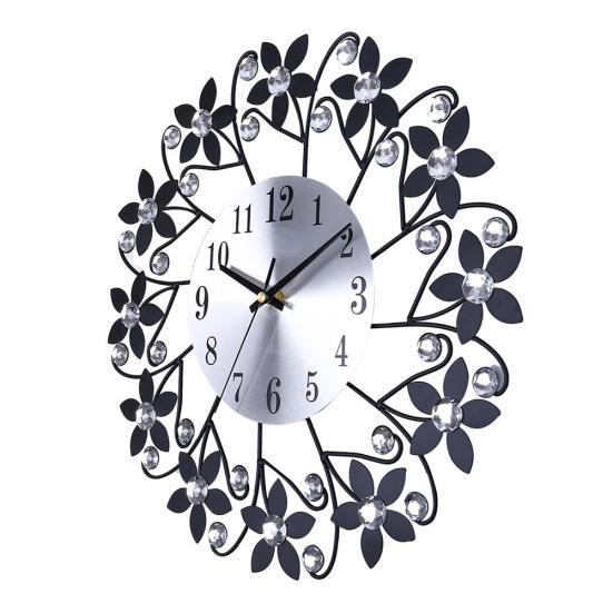 Round Rhinestone Flower Wall Clock Living Room Home Restaurant Hanging Decor