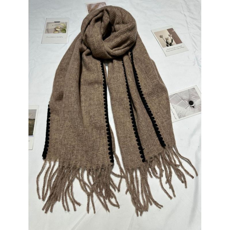 New Ins Versatile Atmosphere Solid Color Dog Tooth Edge Imitation Cashmere Scarf Thickened Large Version Scarf Shawl