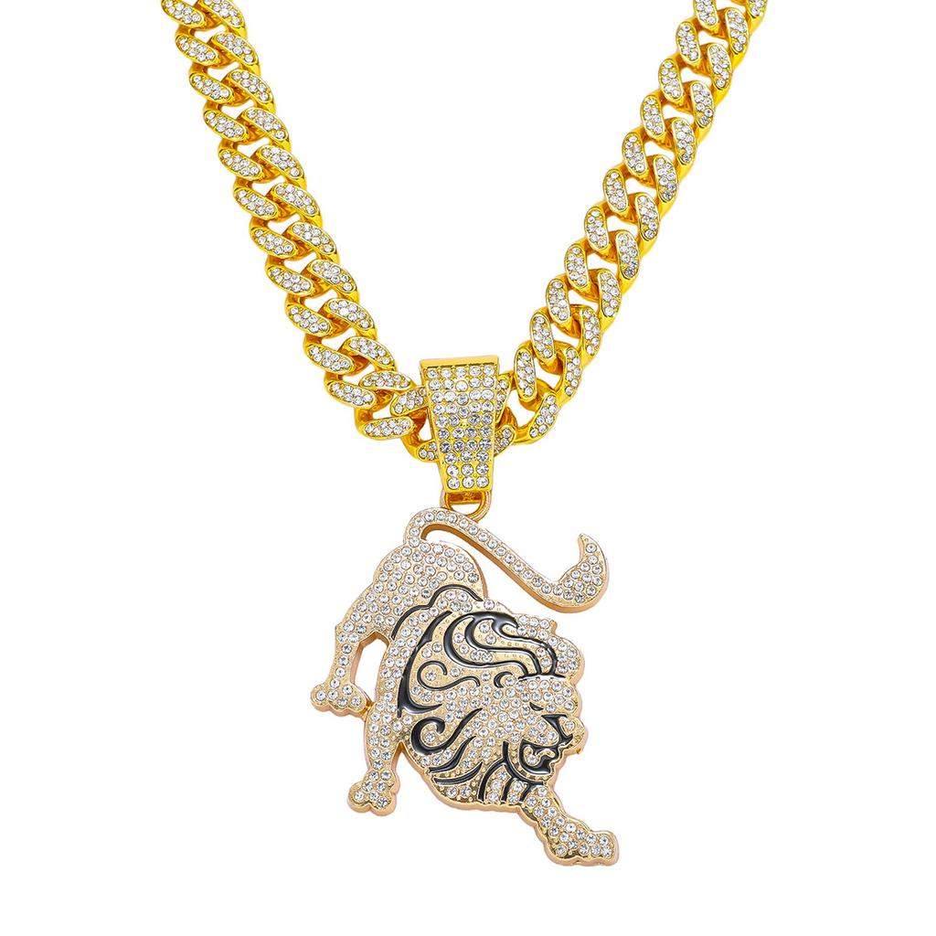 Animal Lion Full Diamond Dragon Beard Chain, Men's Hip Hop Style Personality Pendant Necklace
