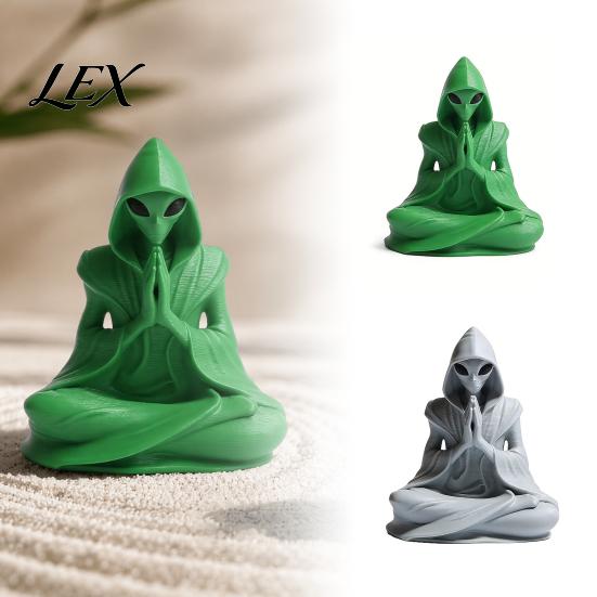 Alien Meditation Figurine 3D Printed Statue, Zen Desk Decor Ornament, Unique Desktop Embellishment Cute Extraterrestrial for Home Office, Sci Fi Gift