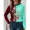 Women Fashon Polyester Comfortable T Shirts Sports Floral Contrast Color 3D Print Loose Round Neck Long Sleeve T-shirt Top