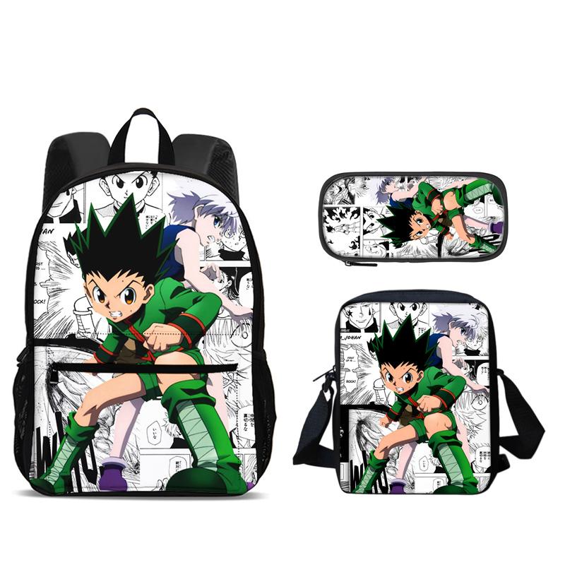 HUNTER × HUNTER Рюкзак Пенал Сумка через плечо Набор из 3 предметов Аниме Принт Детский сад Мальчики и Девочки Новый Большая вместимость Легкий