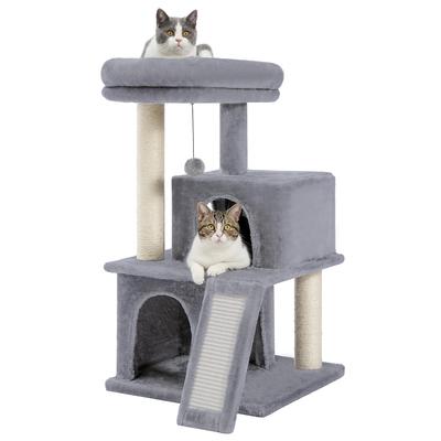 PAWZ Road Mini Cat для пожилых кошек, низкая высота когтеточки для кошек из конопли, серая, маленькая, для кошек, башня, двухъярусная кровать, башня, узкая, компактная, отдельно стоящая.