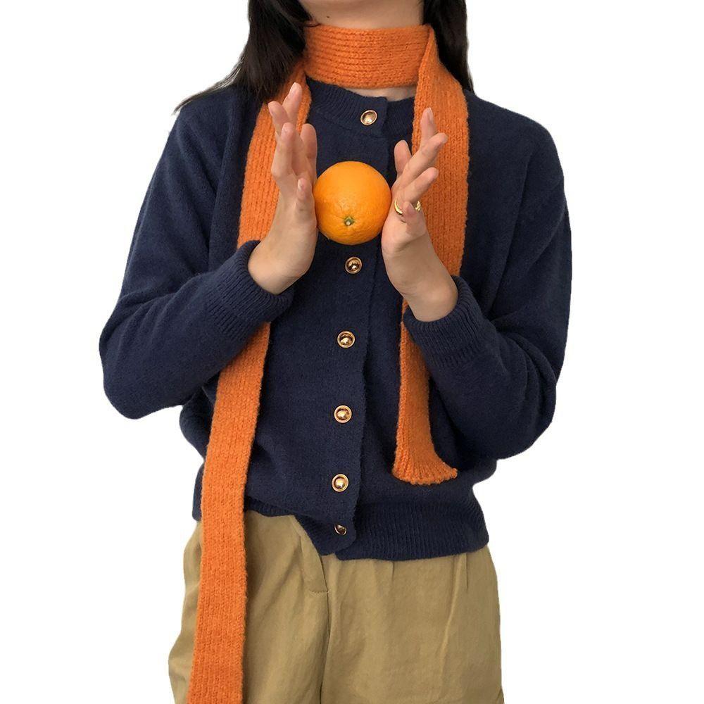 Y2K Knitted Scarf Solid Color Long Narrow Scarves Casual Wool Shawl Outdoor