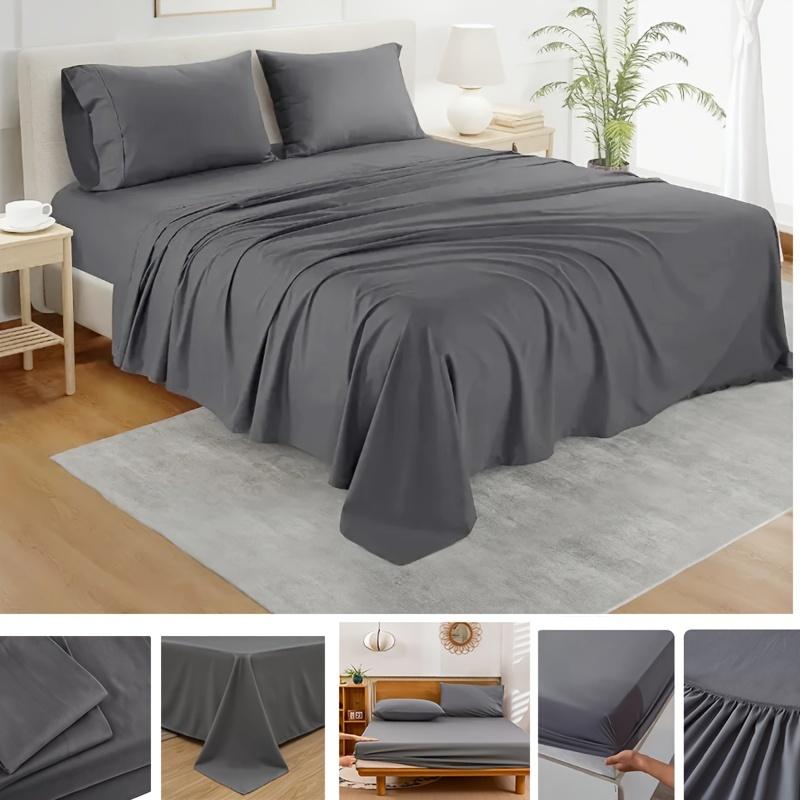 4pcs Bed Sheet Set Dust Proof Bedsheet Skin-friendly Soft Breathable Flat Sheets Anti Slip Fitted Sheets Mattres Protector Set Bedding Sets