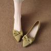Нежные, неглубокие, красивые, одинарные туфли, женские, 2025, новые, остроносые, на плоской подошве, супермягкие, женские туфли с французским бантом, обувь для беременных