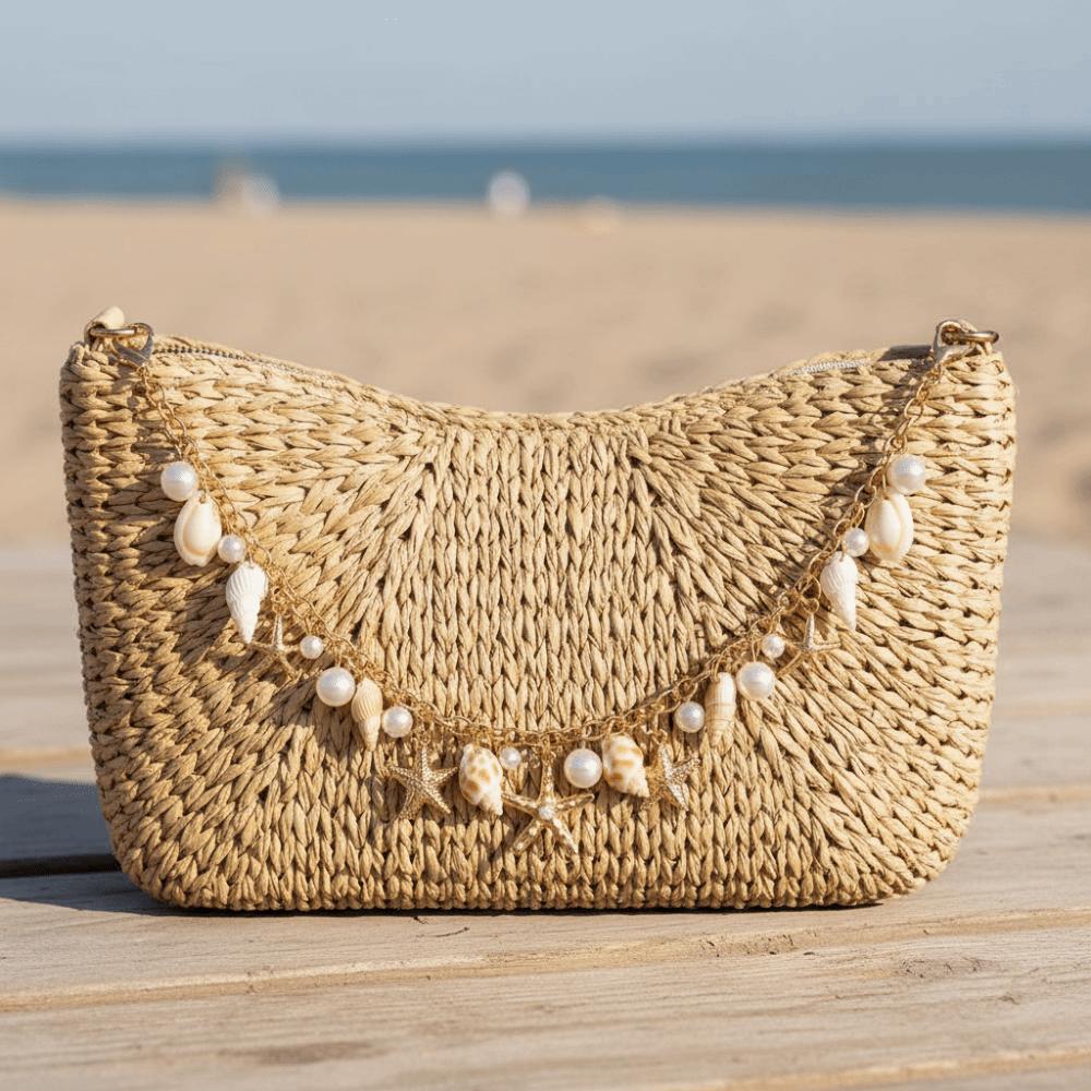 Metal Chain Bag Charms Accessory Lanyard Bag Chain Starfish Conch Pearl Bag Pendant Bag Ornament